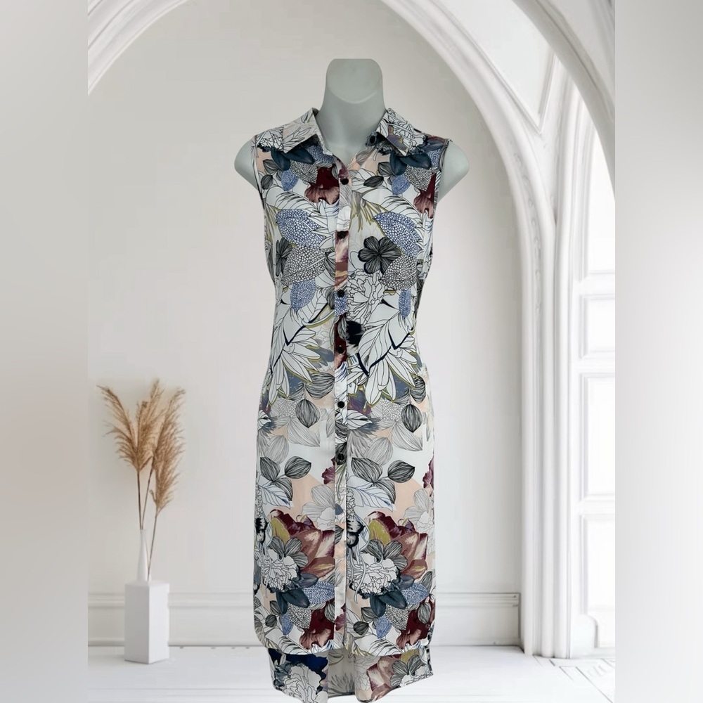 Spence Sleeveless Floral Button-down Sexy Duster Top Dress Flower  Medium